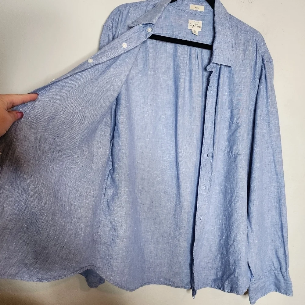 100% Linen J. Crew‎ Baird McNutt Blue Long Sleeve Button Shirt Men's Size XL